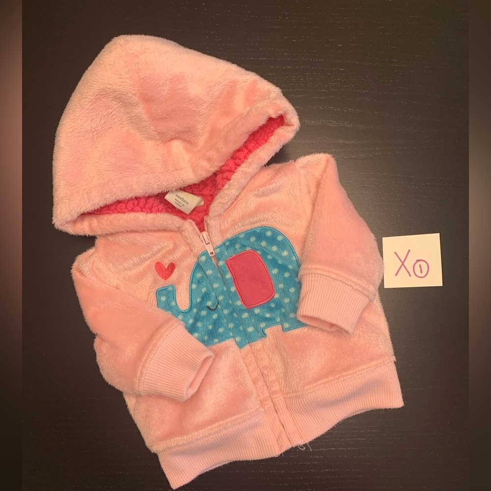 $4.00 with Bundle 💝 NB Pink Hooded Baby Jacket with Elephant Design